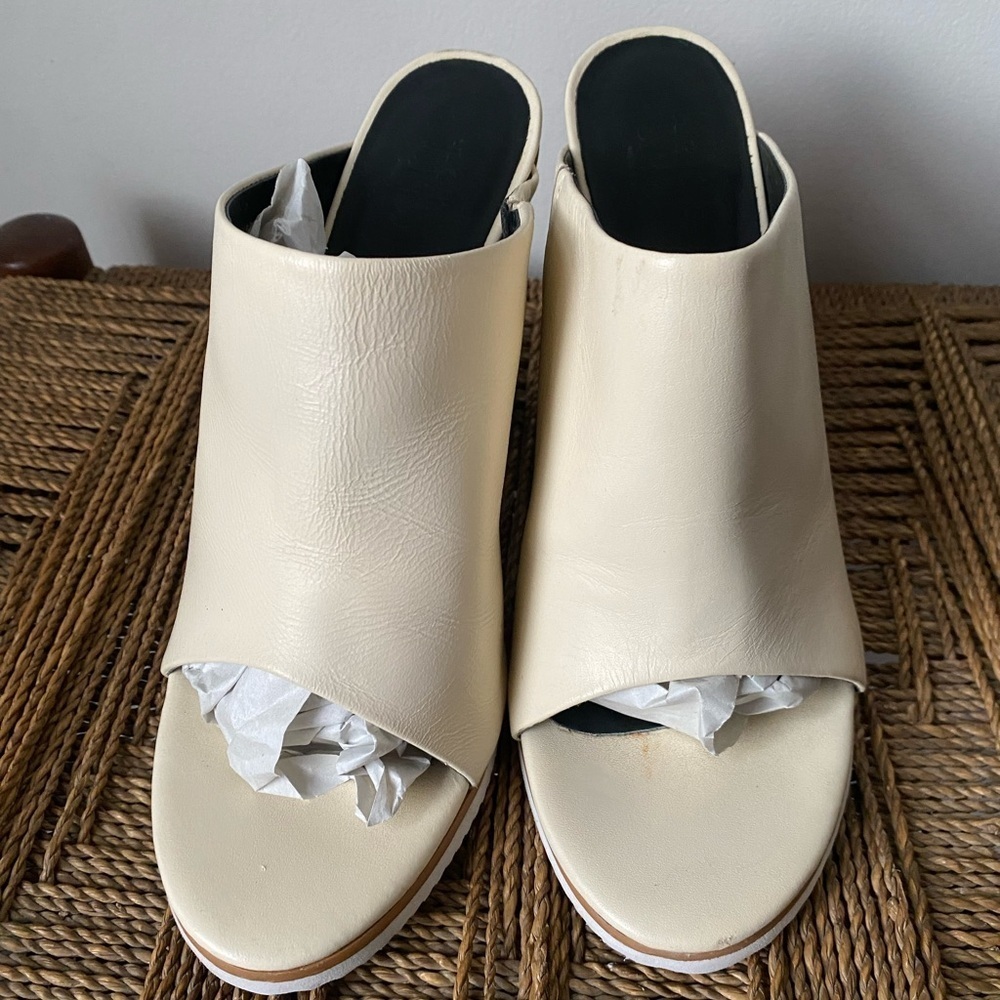 Tibi Shoes Women’s 38 Cream Bee Peep Toe Mules Leather - Picture 6 of 9